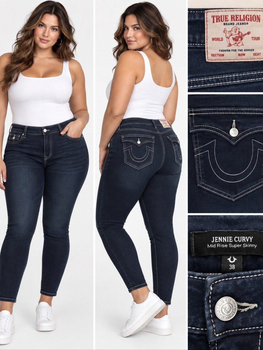 True Religion Jennie Curvy Mid Rise Super Skinny Jeans Blue Size 38 Stretch